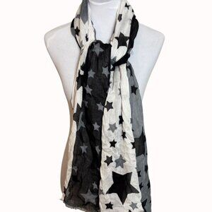 Starry Black White Gradient Scarf By Express Lightweight Colorblock Frayed Hem